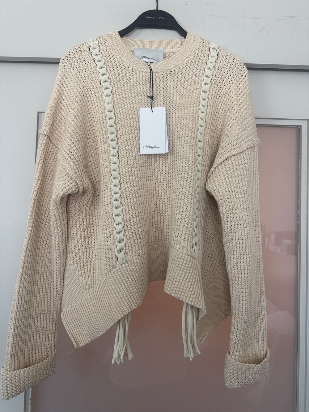 3.1 Philip Lim Braided-Trim Crewneck Sweater in Cream